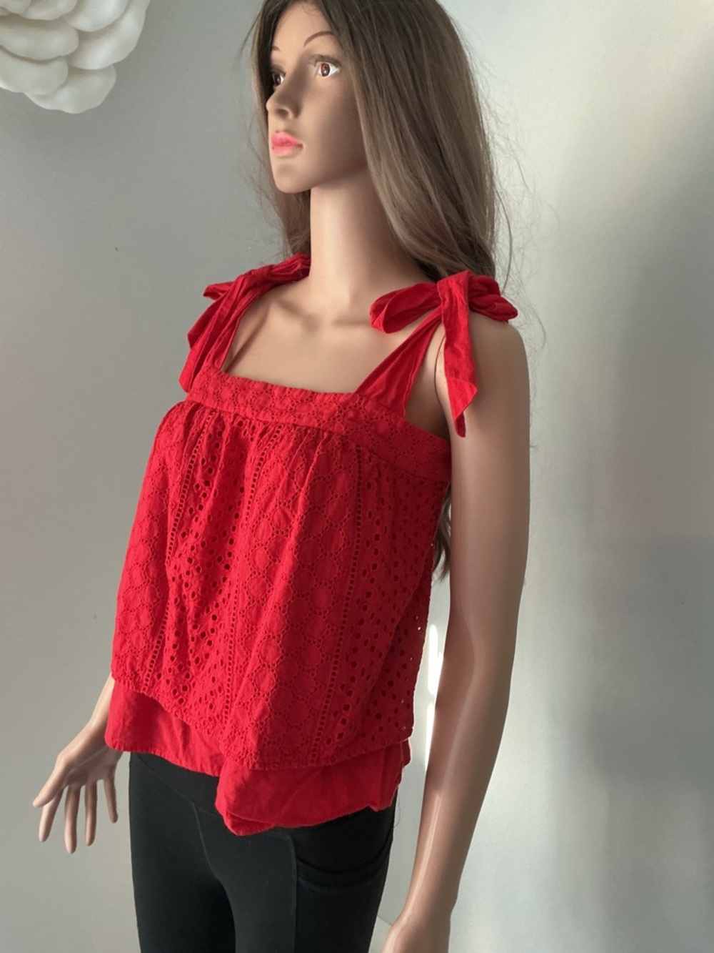 RACHEL Rachel Roy Red Eyelet Tie-Strap top - Picture 2 of 10